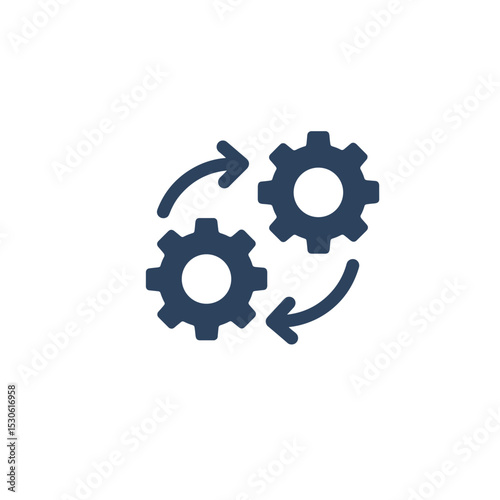 Icon depicting gears with arrows indicating movement and exchange  
