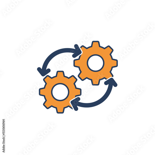 Icon of interconnected gears with arrows in a modern design  
