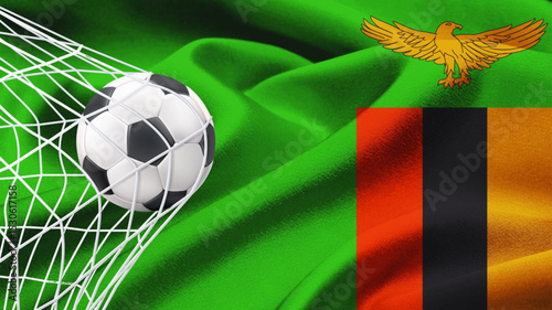 Football ball with the national flag of zambia. Flag of zambia. Horizontal Realistic waving flag of State of zambia. Fabric textured flowing flag of zambia. vector illustraton