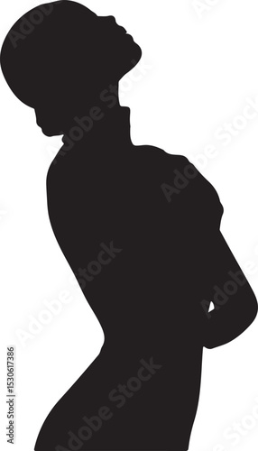  Human Silhouette in Arched Standing Pose with Upturned Gaze and Flowing Contours in Black Vector Style