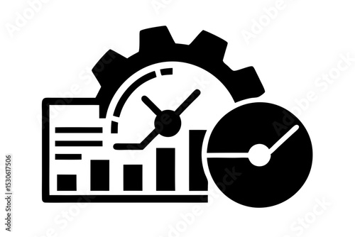 Performance Monitoring Dashboard: Speedometer with Analytics, Checklist, Settings & Time Tracking Icons
