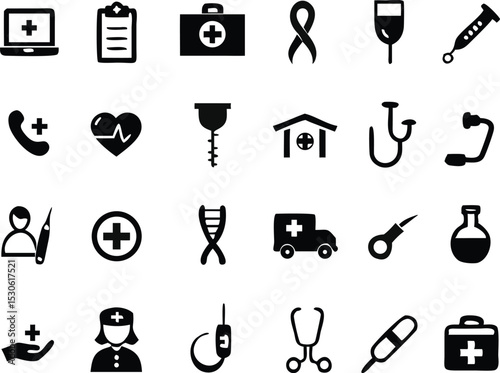 medical icons set isolated on white background, vector Illustration