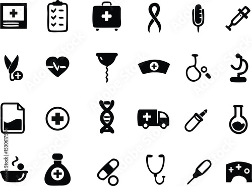 medical icons set isolated on white background, vector Illustration