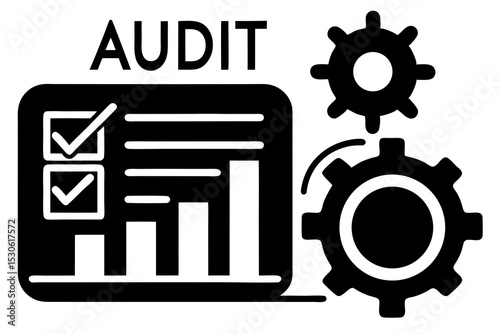 Professional Audit Report Document Icon with Checklist, Gear, Graph & Magnifier