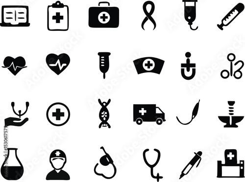 medical icons set isolated on white background, vector Illustration