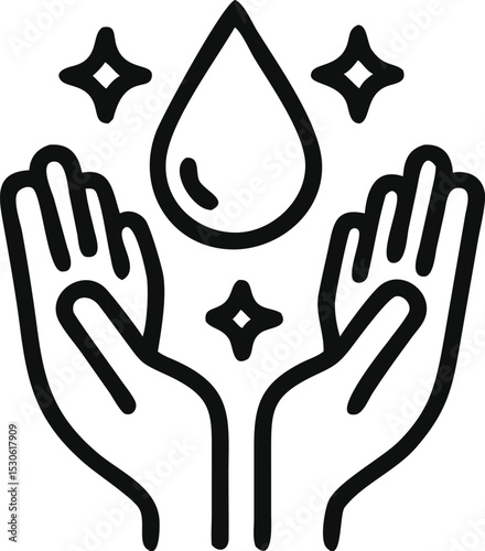 Dermatologically tested icon in line style vector label with water drop, hand with water logo. Dermatology test and dermatologist clinic icon, business concept allergy free and healthy