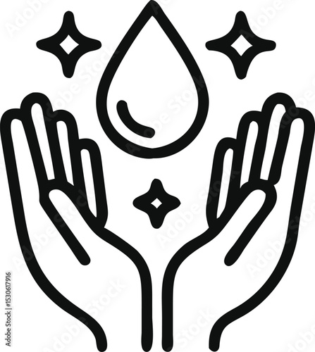 Dermatologically tested icon in line style vector label with water drop, hand with water logo. Dermatology test and dermatologist clinic icon, business concept allergy free and healthy