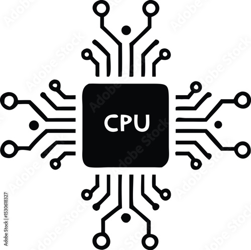 Microchip line icon. CPU, Central processing unit, computer processor, chip symbol in circle. vector Illustration