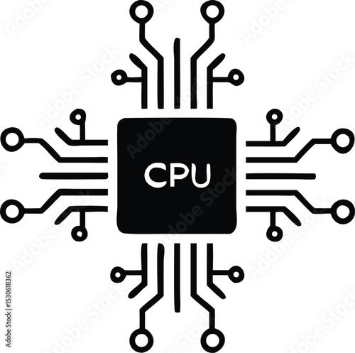 Microchip line icon. CPU, Central processing unit, computer processor, chip symbol in circle. vector Illustration