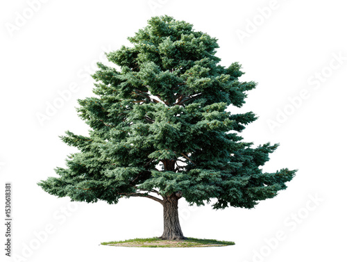Majestic Pine Tree Silhouette: An isolated, vibrant pine tree, boasting lush green foliage, stands tall against an unseen background. Symbolizing strength and longevity, and inviting contemplation.