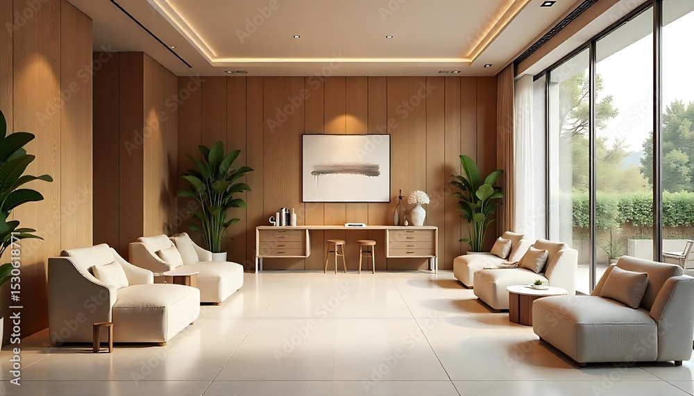 Fototapeta premium 3d room office panoramic degrees seamless vr reception illustration panorama rendering spherical 3d interior 360 design office modern computer finance corporate business, created with generative ai