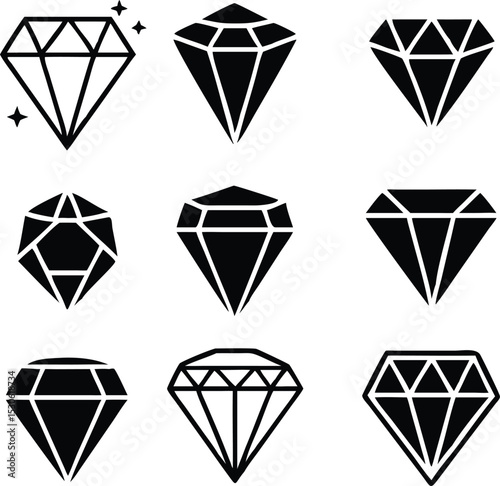 Diamond vector set, Diamond line icon, Gemstone symbol, logo illustration. isolated on white.