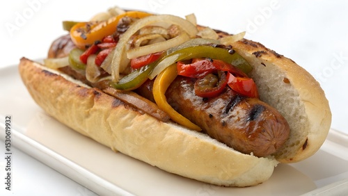 Italian Sausage Hot Dog Whole View On White Background Photo