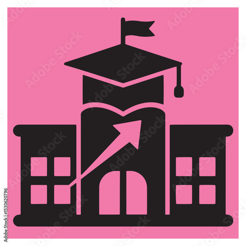 Black and pink icon representing education growth progress and academic achievement