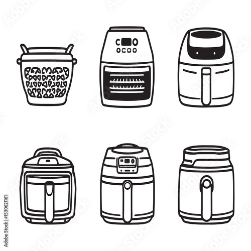 Modern kitchen appliance air fryer line art illustration