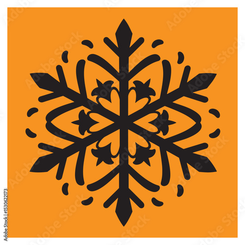 Black snowflake design on orange background decorative element for winter holiday season