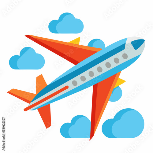 Airplane Flying in a Blue Sky Vector Illustration of a Commercial Airliner on a White Background for Design Projects