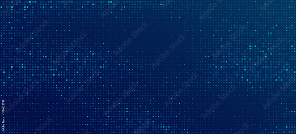 Fototapeta premium Abstract blue pixel pattern for Business or Technology background. Digital data with futuristic glittering dots for cryptocurrency backdrop. Tech pixels for online webinar. Vector illustration.