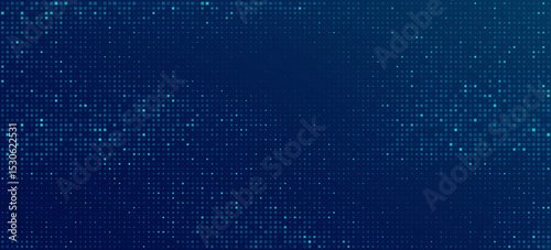 Abstract blue pixel pattern for Business or Technology background. Digital data with futuristic glittering dots for cryptocurrency backdrop. Tech pixels for online webinar. Vector illustration.