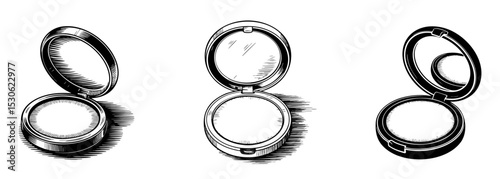 set of powder compact vector illustrations, makeup case for beauty and cosmetics
