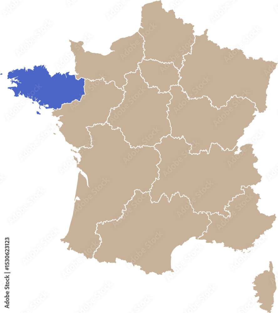 Obraz premium Carte de France avec région Bretagne