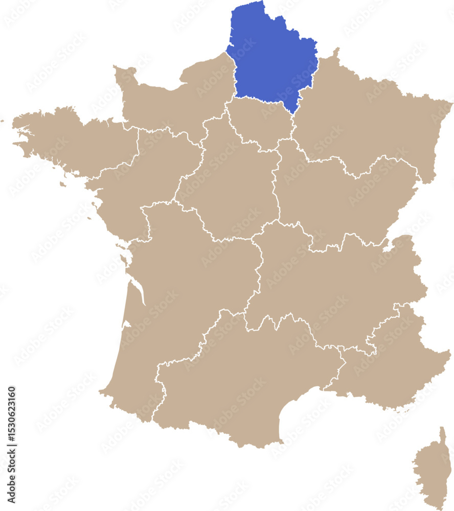 Obraz premium Carte de France avec région Hauts-de-France