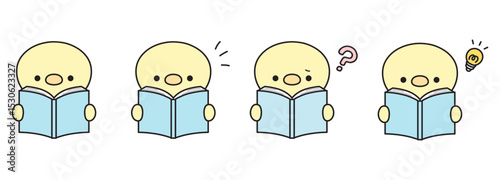 本を読む可愛いひよこのイラストセット