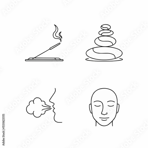 Minimalist Icon Set Representing Meditation, Relaxation, and Mindfulness Concepts