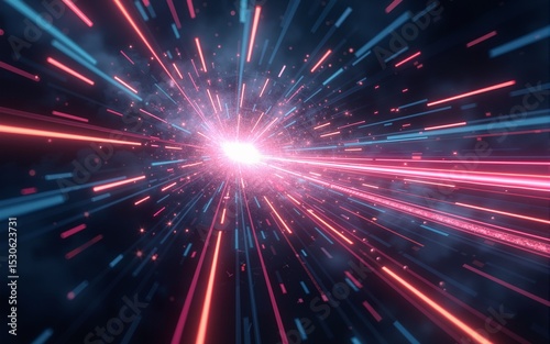 Abstract hyperdrive space travel with light speed, warp speed, and time travel concept in a futuristic cosmic background. High quality