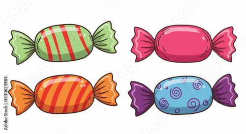 Set of Colorful Wrapped Candies with Various Patterns

