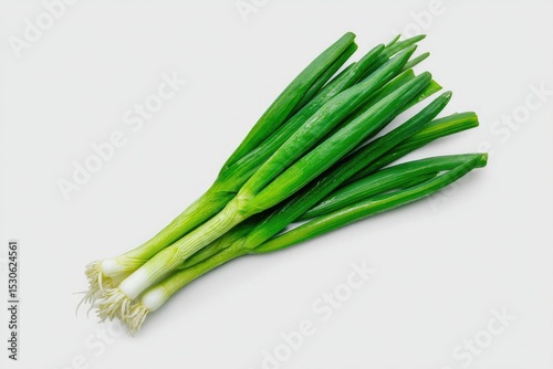 Fresh green onions, bunch, top view