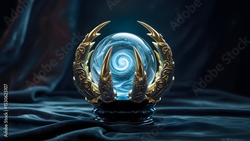 Dark Fantasy Object with Crystal Orb and Intricate Gold Claws