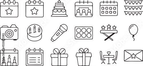 Event Planning Icons Solid Black Set Calendar Schedule Party Meeting Celebration