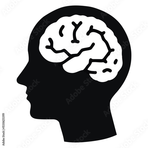 black Human head with brain silhouette icon