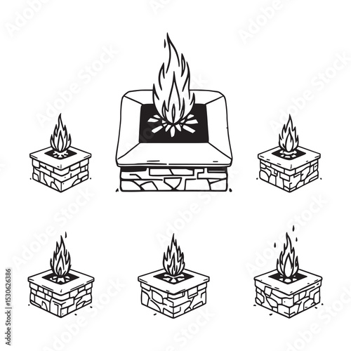 modern outdoor fire pit table line art vector design