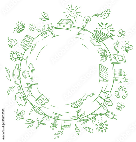 eco symbols around an empty circle. vector illustration