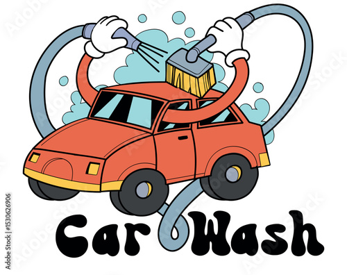 car wash logo retro style cartoon . vector illustration