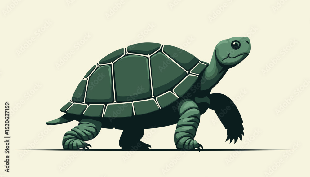 Obraz premium Stylized illustration of a green turtle walking gracefully 