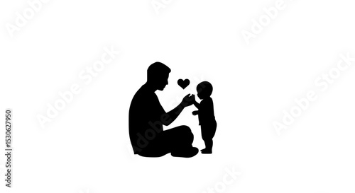 Father and son sitting together silhouette isolated on transparent background