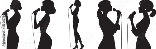  Dynamic Singer Silhouettes Performing with Microphones in Expressive Poses set
