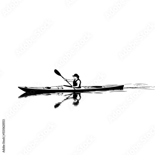 Woman kayaking on calm water silhouette isolated on transparent background