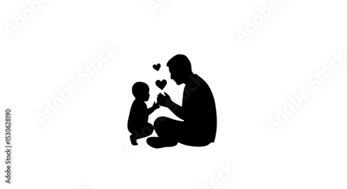 Father and son sitting together silhouette isolated on transparent background