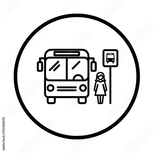bus stop sign. Girl waiting at bus stop silhouette icon isolated on transparent background