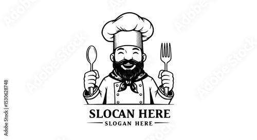 Smiling chef silhouette holding spoon and fork isolated on transparent background