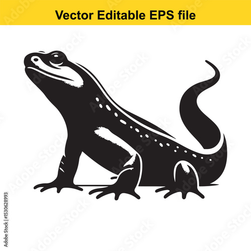 A black and white vector illustration of a lizard
