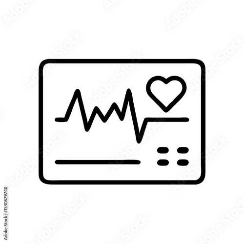 Heart monitor icon in black outline for medical diagnostics