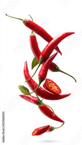 Red chili peppers in mid-air (1)