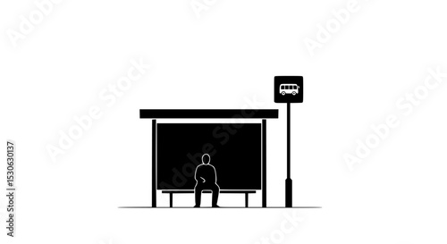 Person waiting at bus stop silhouette icon isolated on transparent background