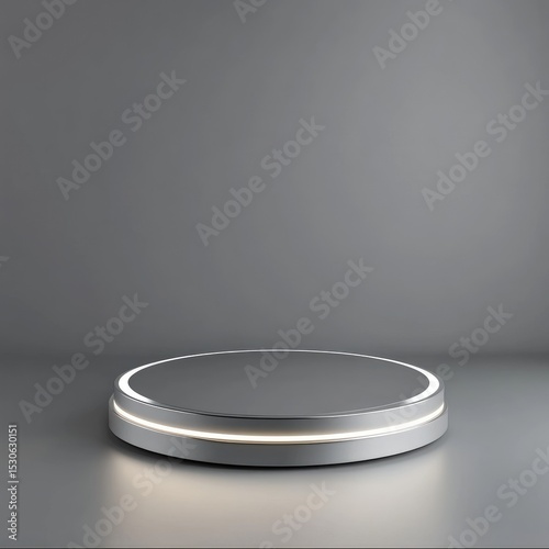 Gray circular pedestal with glowing light ring
