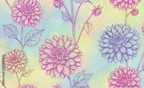 Elegant Pastel Dahlias Floral Design Perfect for Branding Logos and Stationery